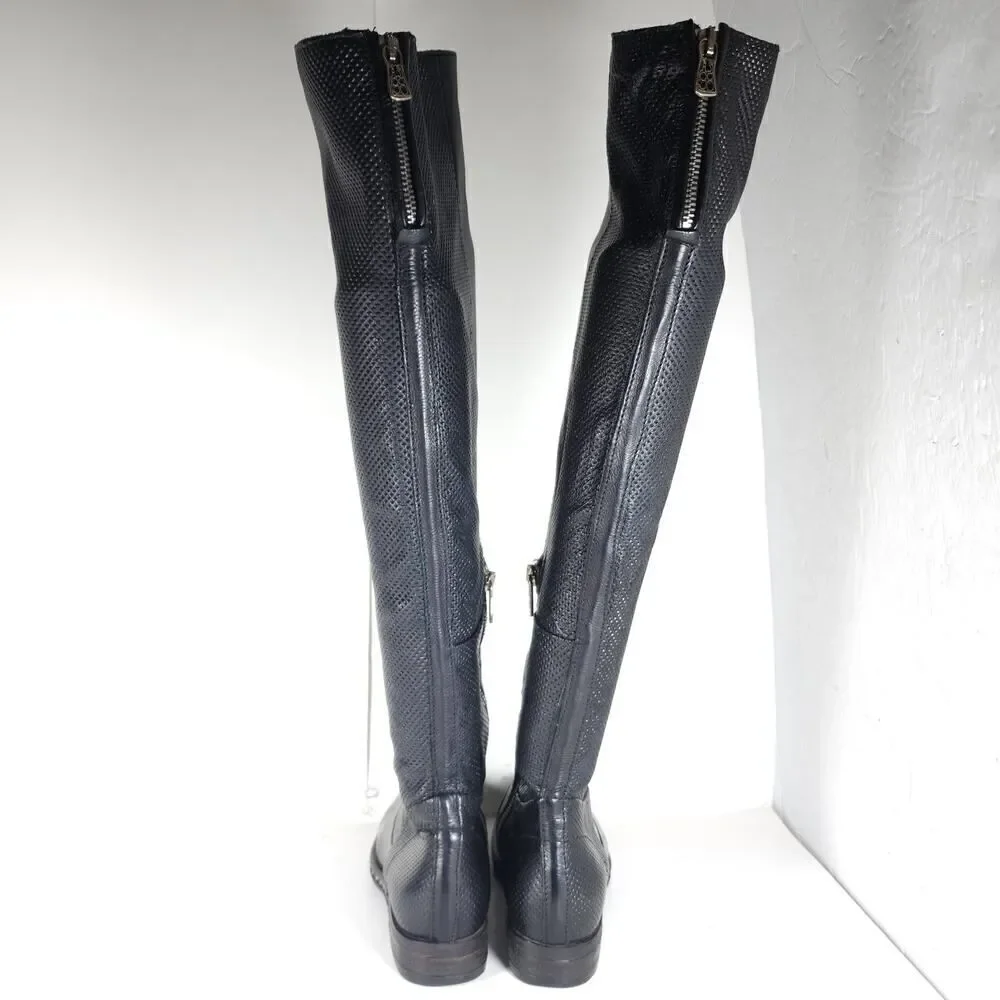 A.S.98 Women's US36 EU6 Black Soft Leather Zip Studded Tall Over The Knee Boots